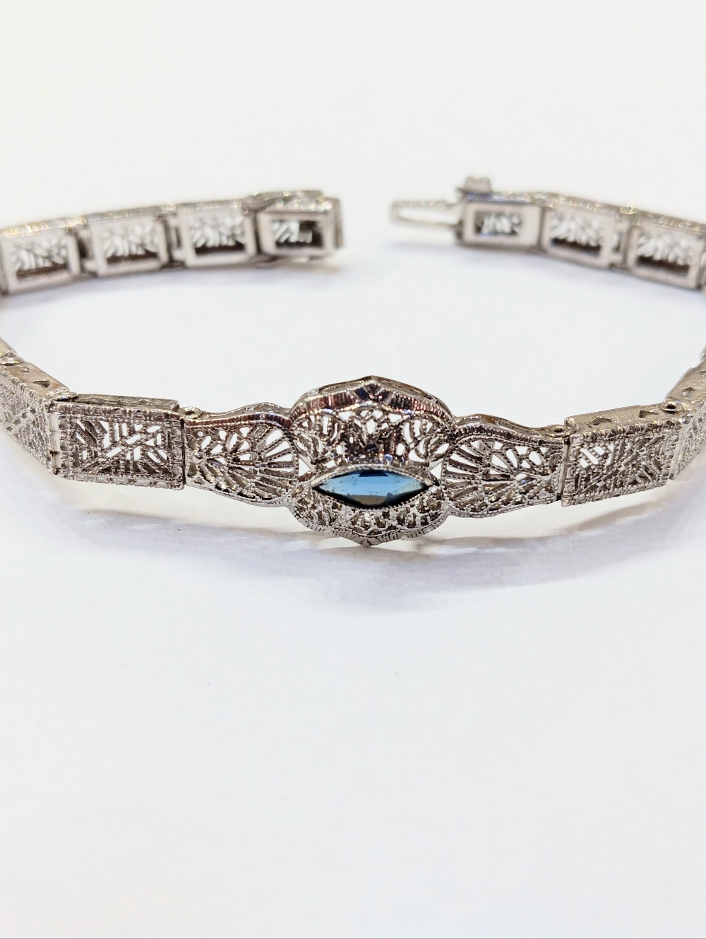 Vintage Sterling Bracelet Sapphire Man Made Art Deco Style - Picture 8 of 8